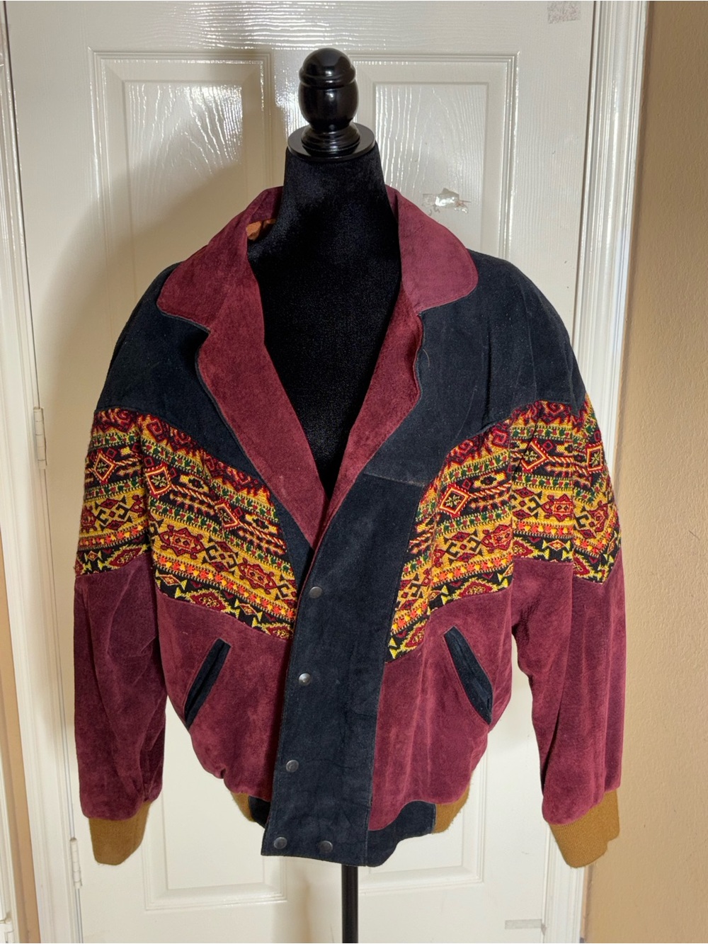 Vintage Aztec Navajo Bomber Jacket – Inca Style Brown Leather Festival Coat Med